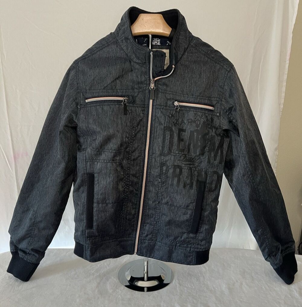 Kaporal Jeans Washed Black Denim Moto Jacket Full Zip Graphic Small